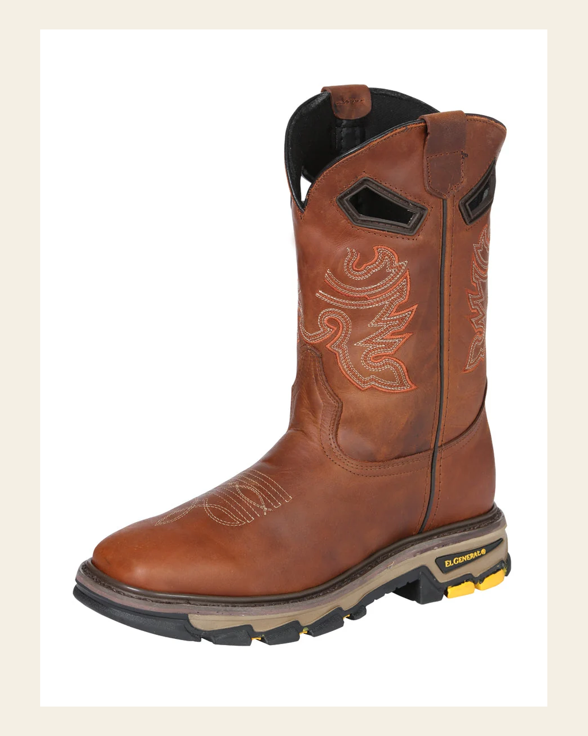 El General Men's Leather Work Boots - Made In Mexico - Kansas 45812 on a warm cream background