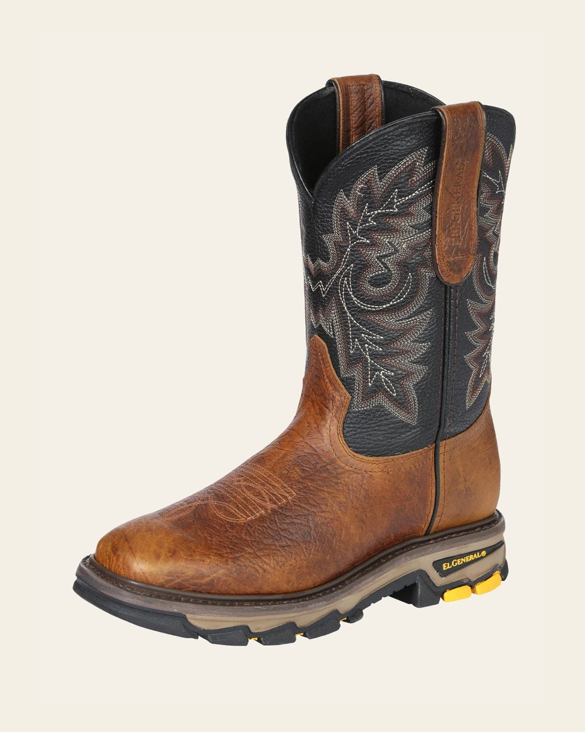 El General Men's Leather Work Boots - Made In Mexico - Redwood Brown 45811 on a warm cream background