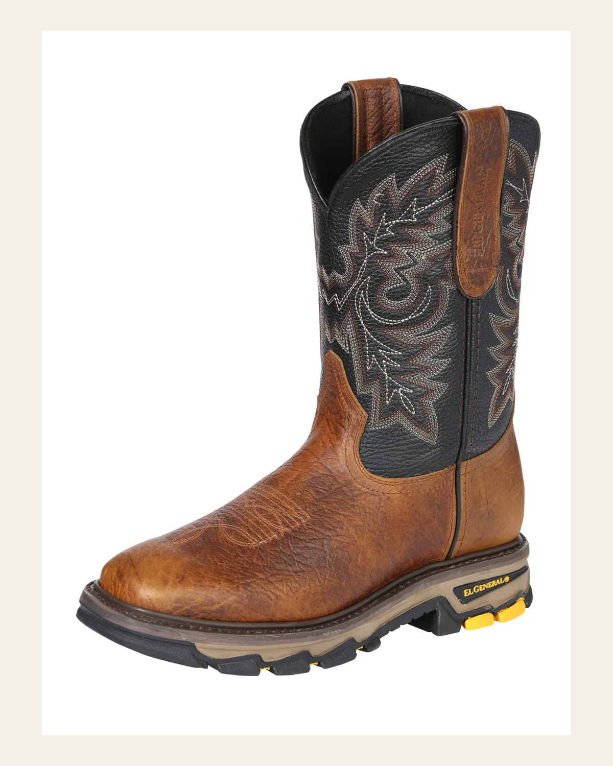 El General Men's Leather Work Boots - Made In Mexico - Redwood Brown 45811 on a warm cream background