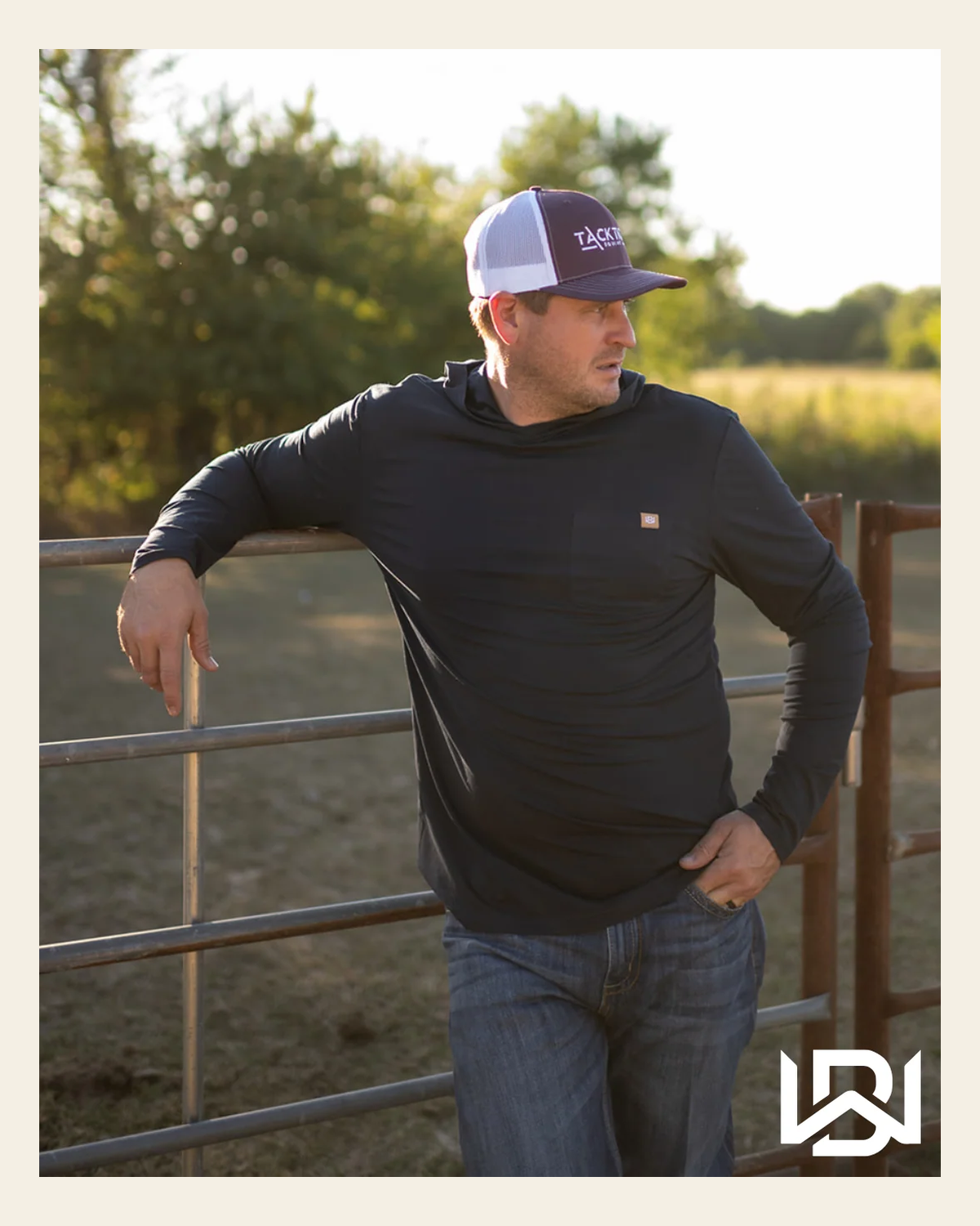 Westbound Hooded Longsleeve Shirt - Navy on a warm cream background