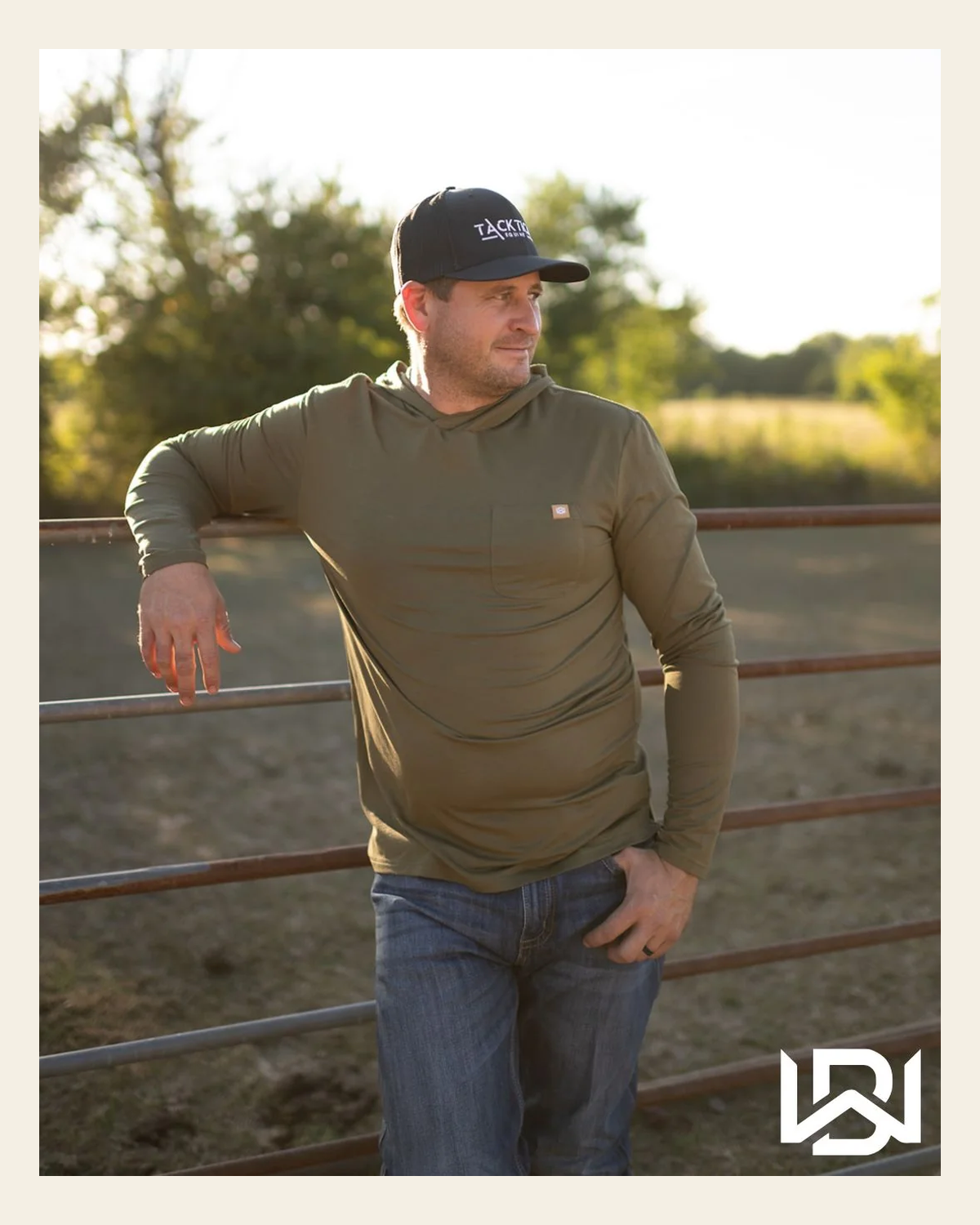 Westbound Hooded Longsleeve Shirt - Olive on a warm cream background