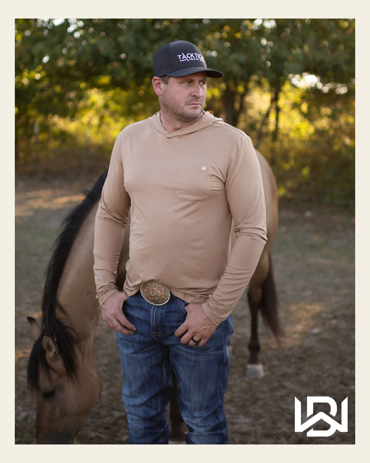 Westbound Hooded Longsleeve Shirt - Sand on a warm cream background