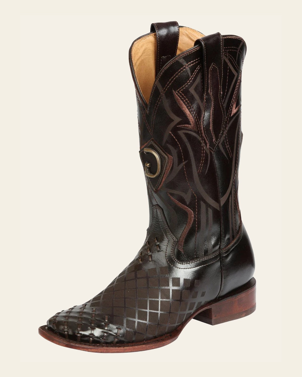 Men's Rodeo Boots - El General Pull-Up Leather - Brown 45173 on a warm cream background