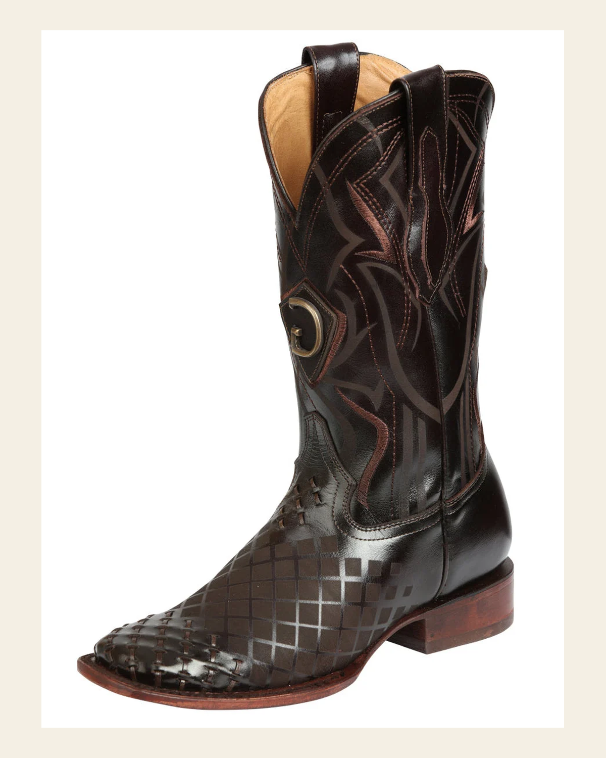 Men's Rodeo Boots - El General Pull-Up Leather - Brown 45173 on a warm cream background