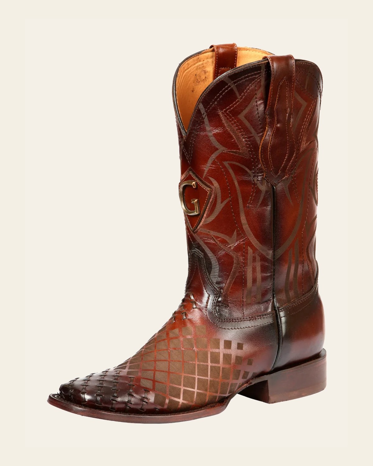 Men's Rodeo Boots - El General Pull-Up Leather - Tabacco 45174 on a warm cream background