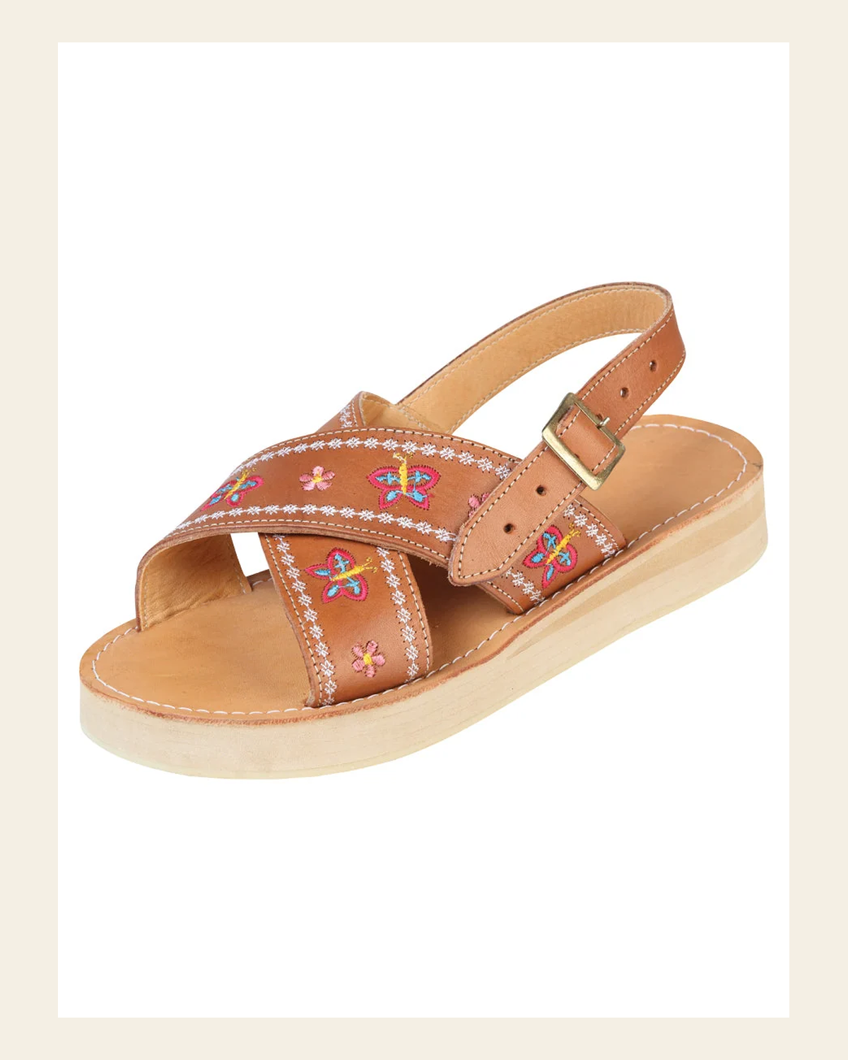 Mexica Artisanal Sandals Leather Tang 603928 on a warm cream background