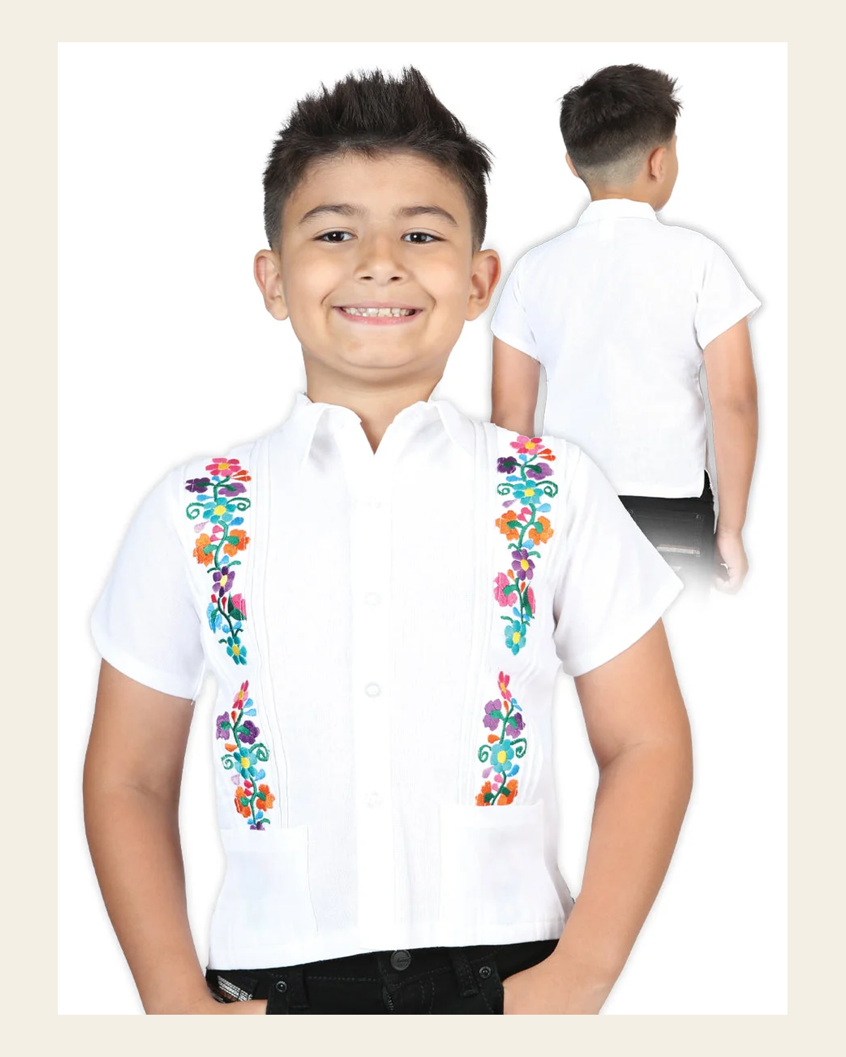Artisanal Embroidered Shirt 100% Cotton White 603981 on a warm cream background