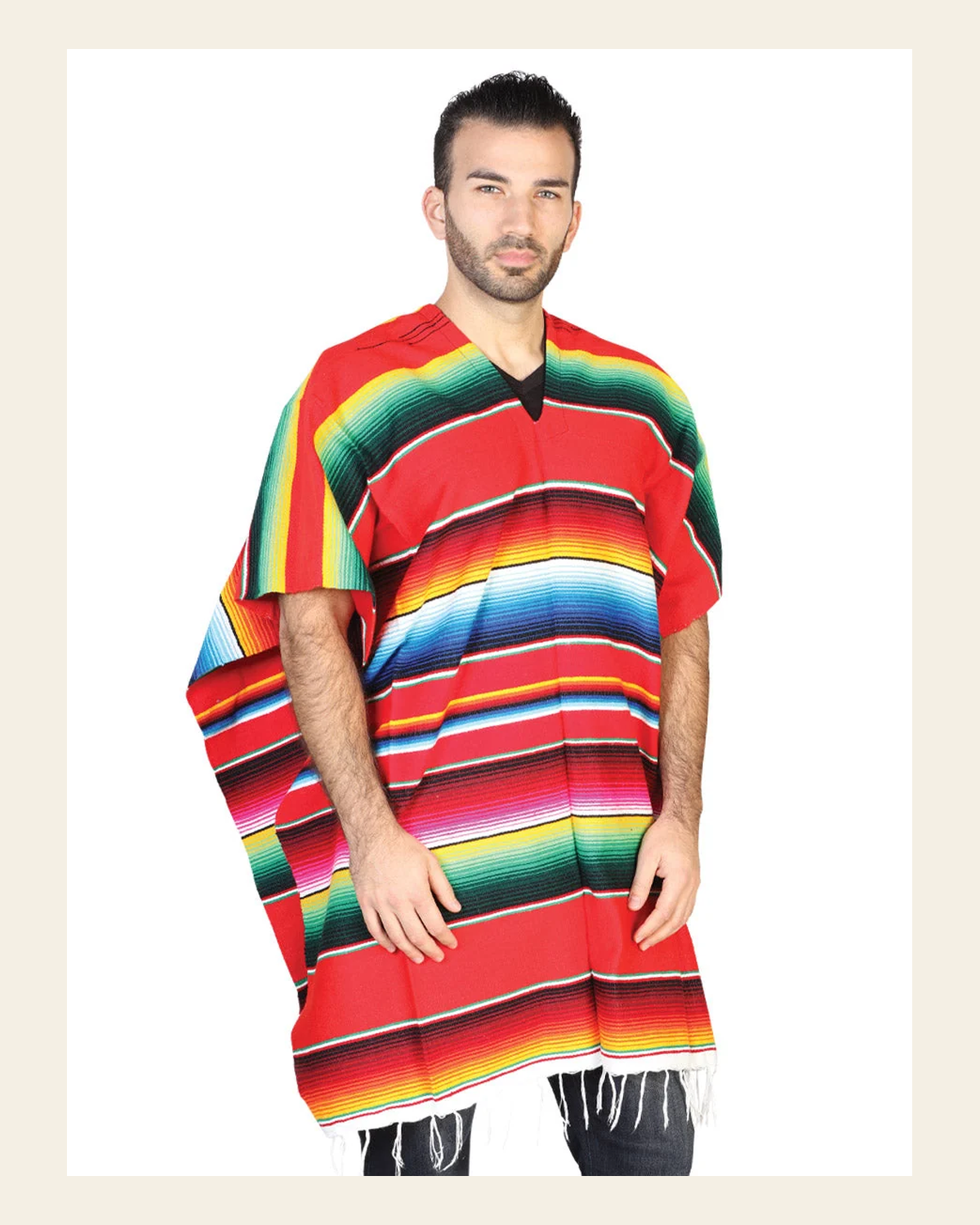 Artisanal Mexican Poncho 100% Acrylan Multicolor 602563 on a warm cream background