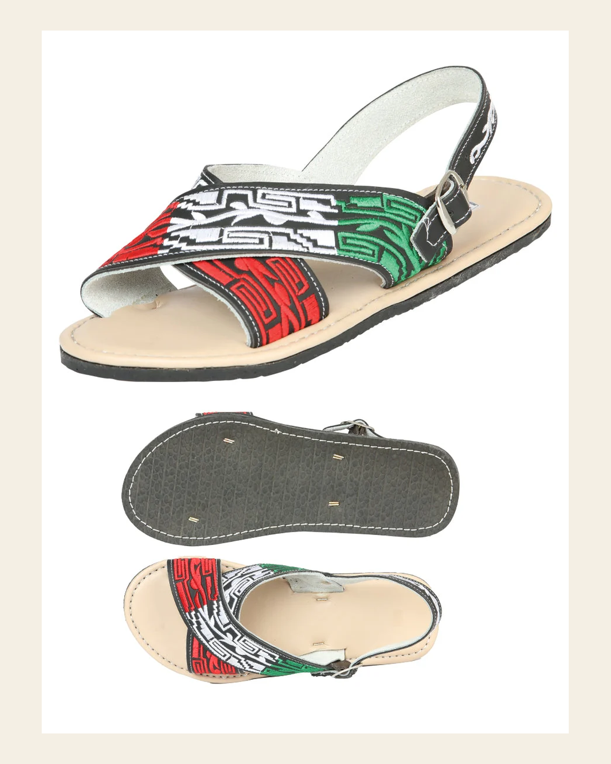 Mexican Artisanal Sandals 50% Leather, 50% Synthetic Black 603955 on a warm cream background
