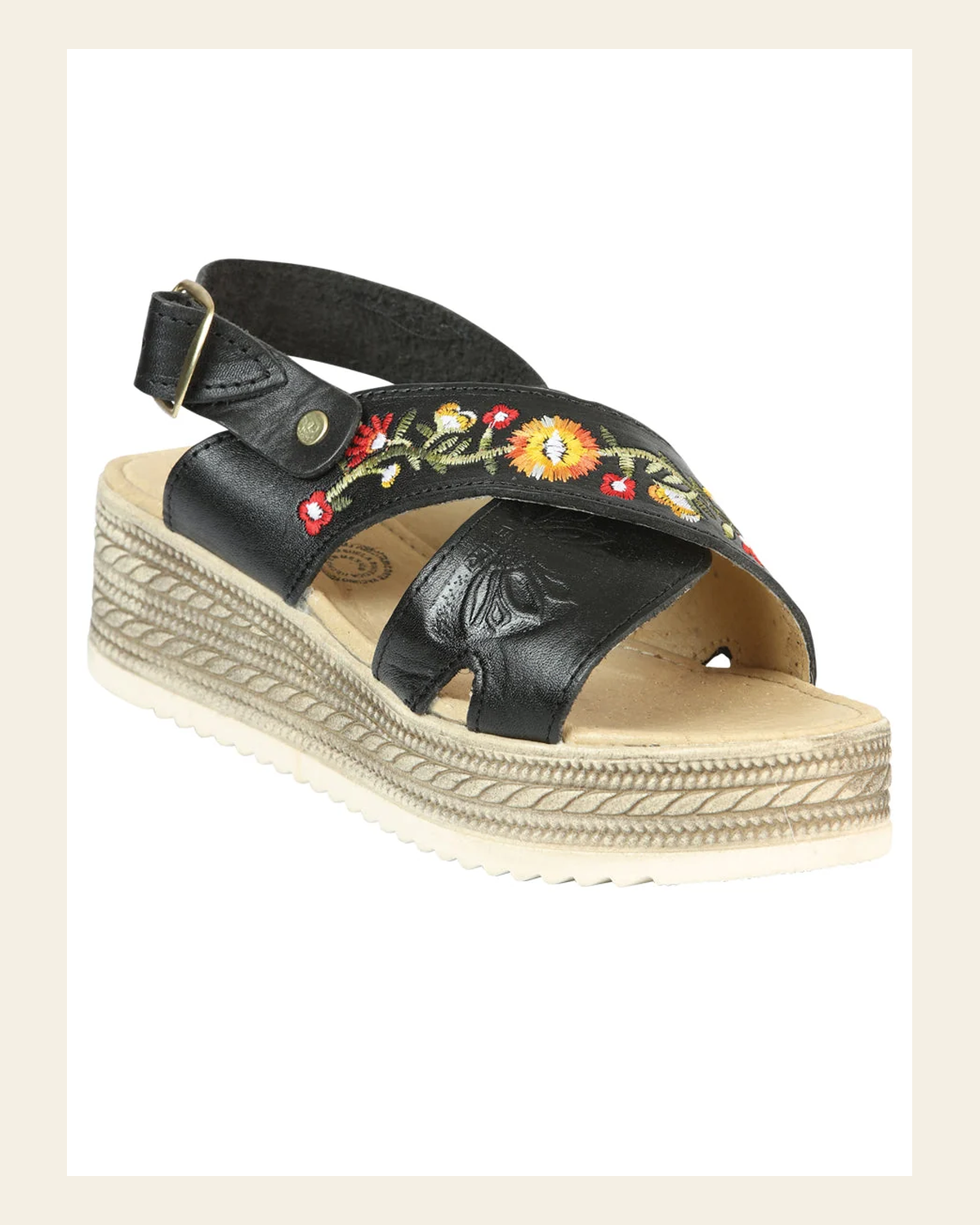 Mexican Artisanal Sandals Leather Honey 604022 on a warm cream background