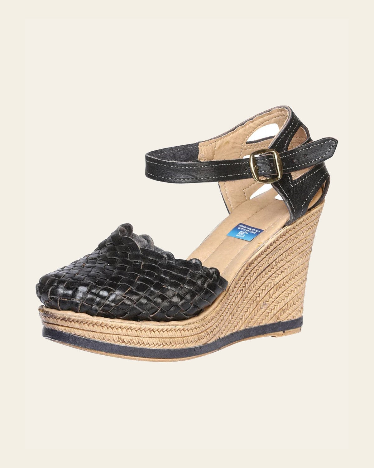 Mexican Artisanal Sandals Leather Black 601928 on a warm cream background