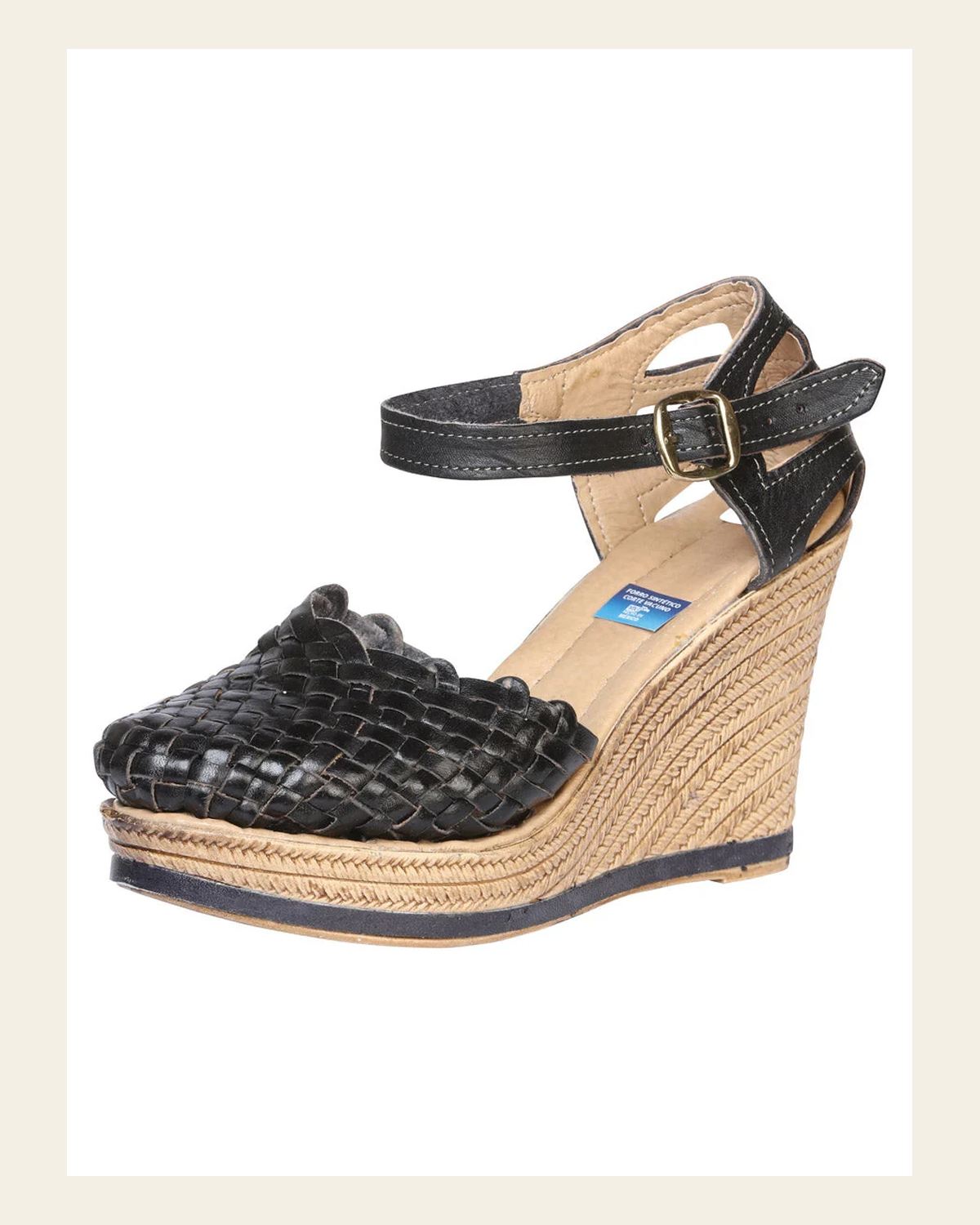 Mexican Artisanal Sandals Leather Black 601928 on a warm cream background