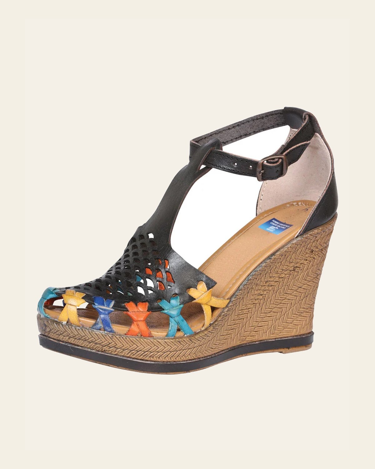 Mexican Artisanal Sandals Leather Black 601937 on a warm cream background