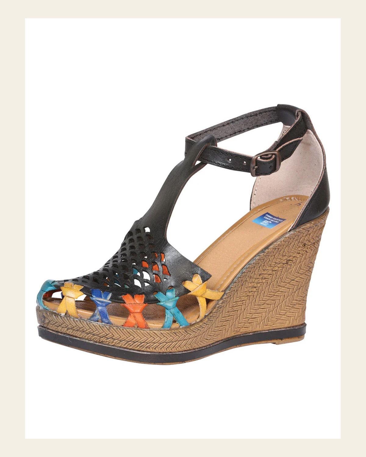 Mexican Artisanal Sandals Leather Black 601937 on a warm cream background