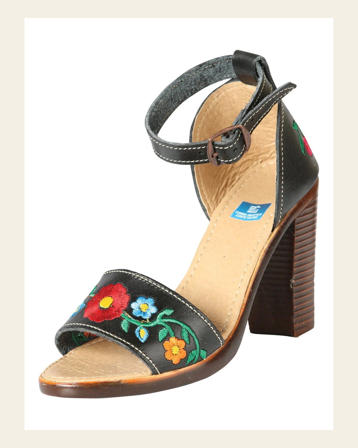 Mexican Artisanal Sandals Leather Black 603952 on a warm cream background