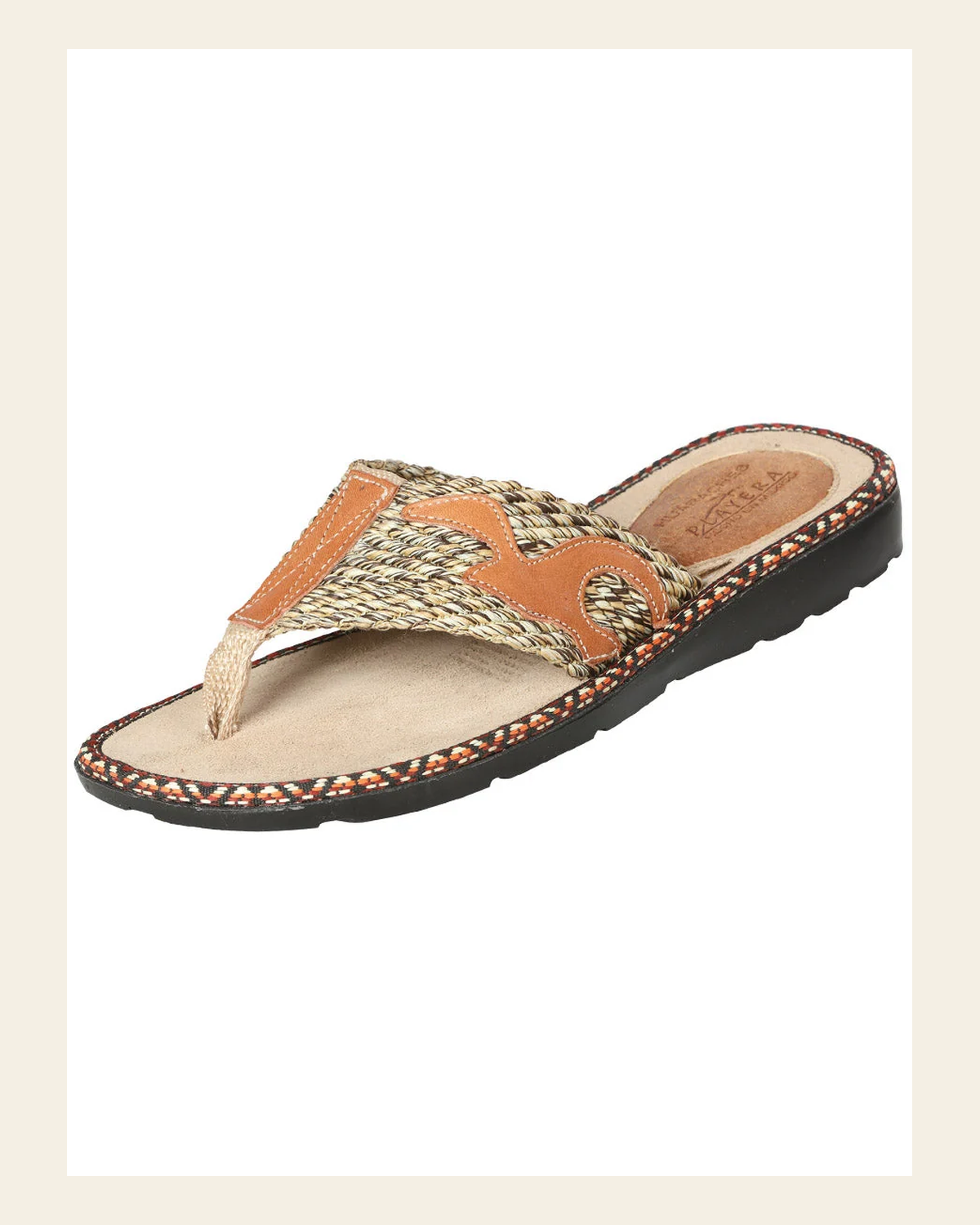 Mexican Artisanal Sandals Leather Cinammon 602982 on a warm cream background