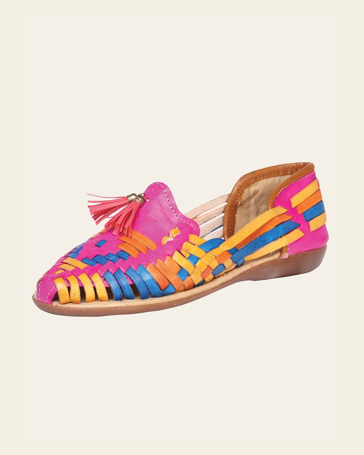 Mexican Artisanal Sandals Leather Multicolor 601949 on a warm cream background