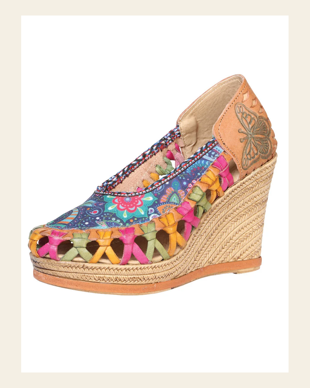 Mexican Artisanal Sandals Leather Multicolor 601934 on a warm cream background