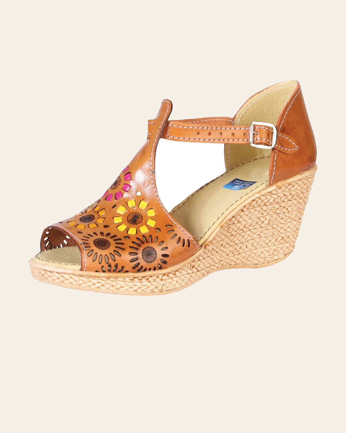 Mexican Artisanal Sandals Leather Natural 602487 on a warm cream background