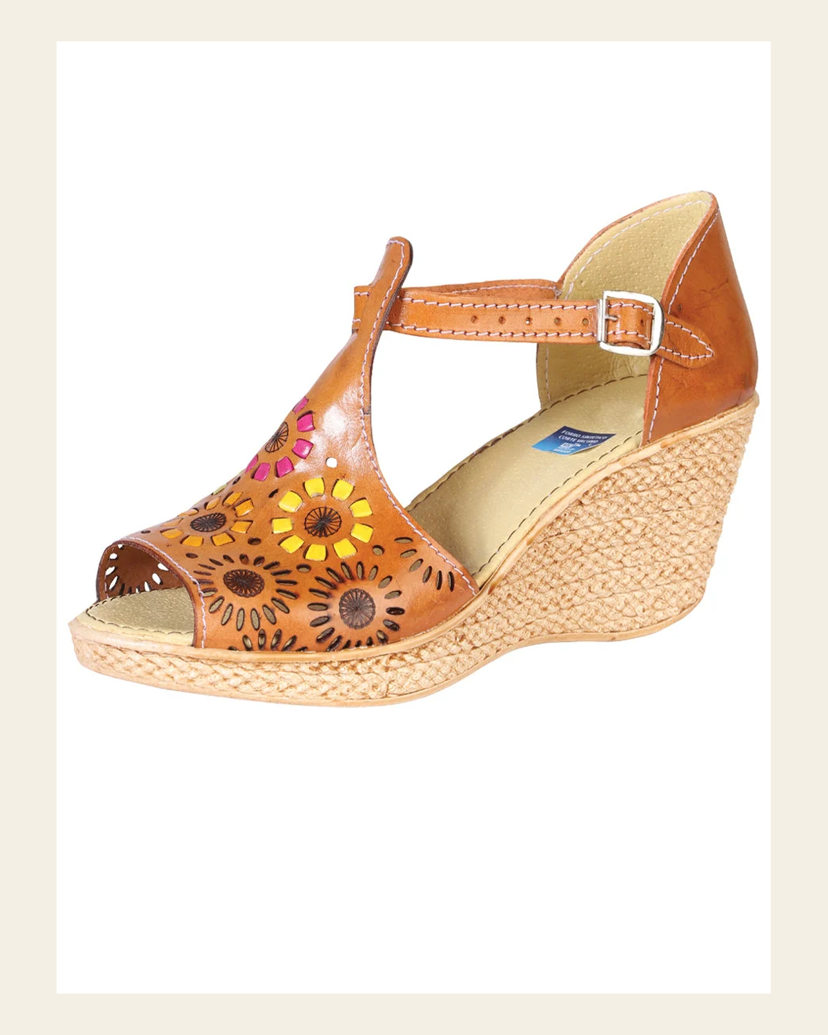 Mexican Artisanal Sandals Leather Natural 602487 on a warm cream background