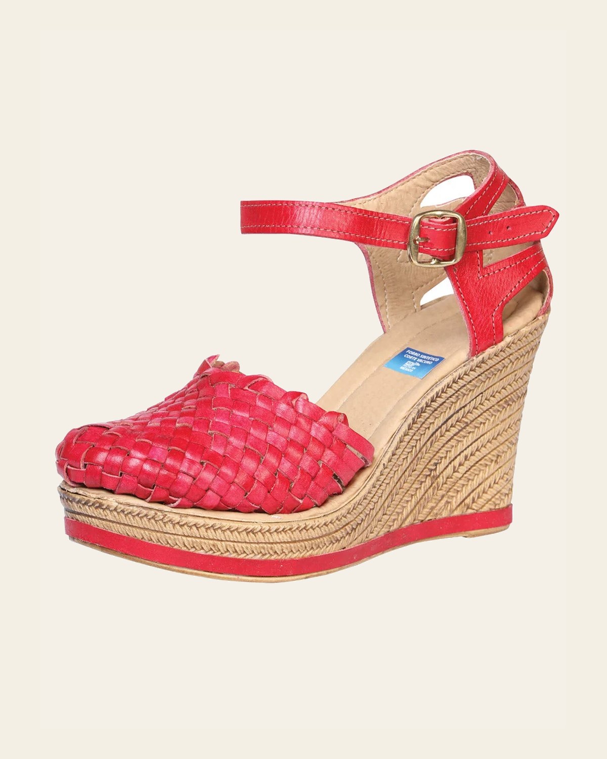 Mexican Artisanal Sandals Leather Red 601927 on a warm cream background