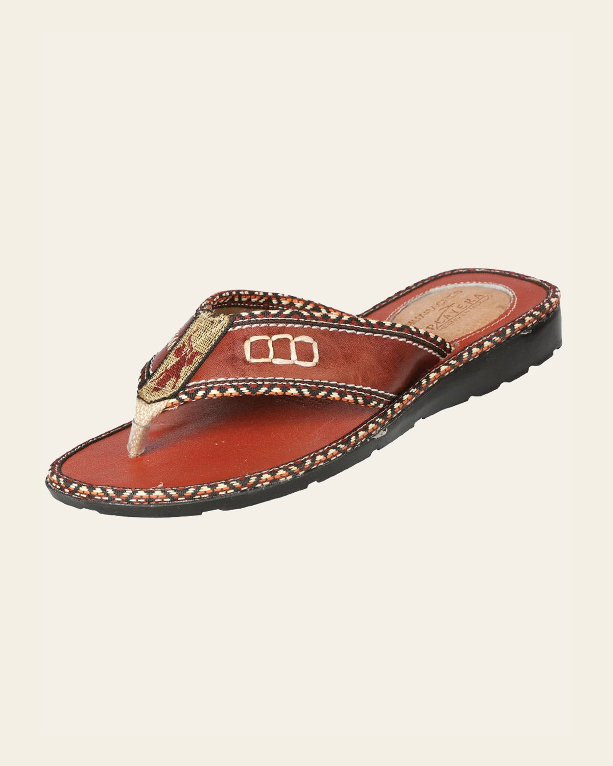 Mexican Artisanal Sandals Leather Shedron 602981 on a warm cream background