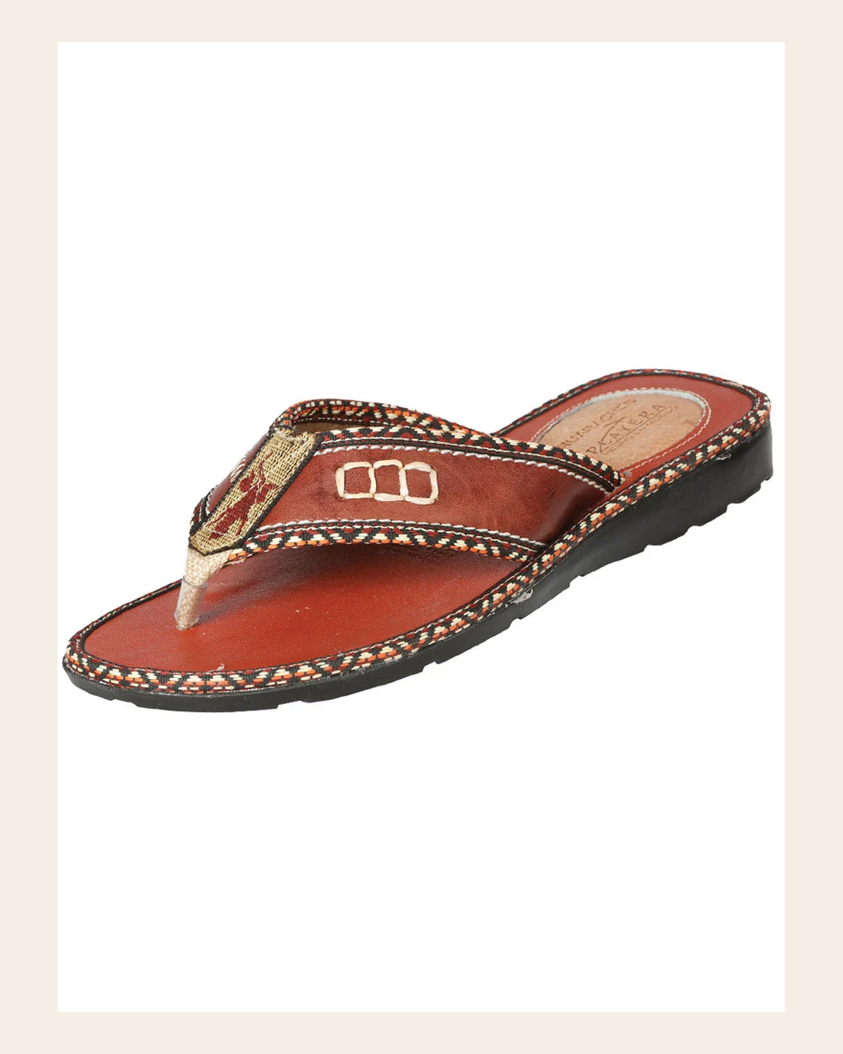 Mexican Artisanal Sandals Leather Shedron 602981 on a warm cream background