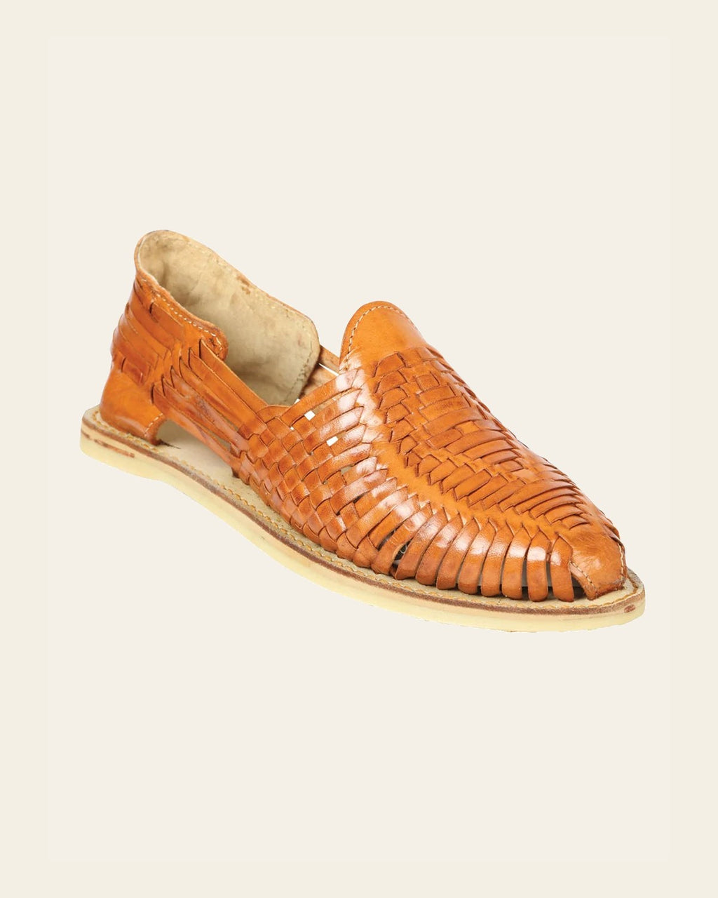 Mexican Artisanal Sandals Leather Tan 604016 on a warm cream background