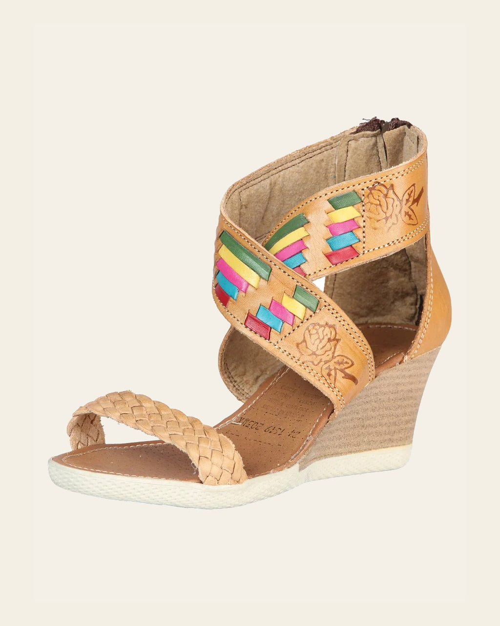Mexican Artisanal Sandals Leather Tan 604089 on a warm cream background
