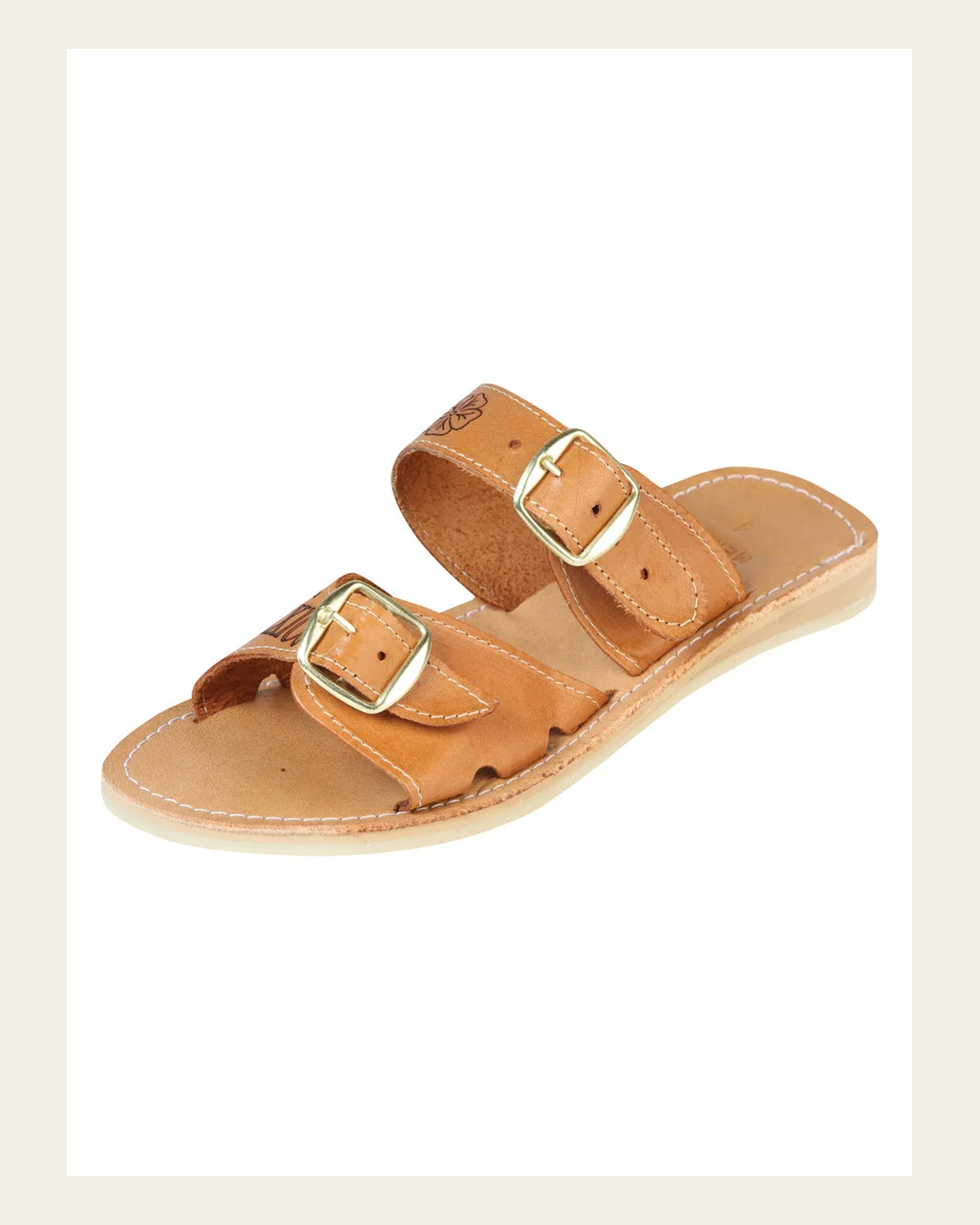 Mexican Artisanal Sandals Leather Tang 603925 on a warm cream background