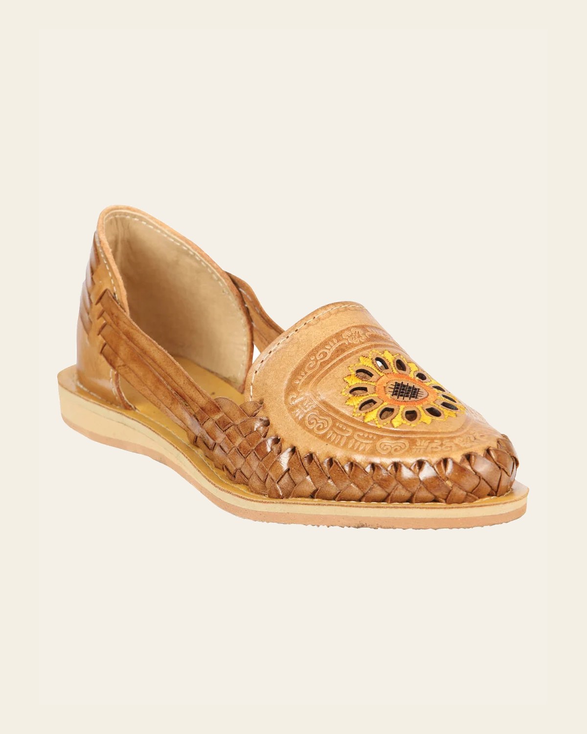 Mexican Artisanal Sandals Leather Tang 604024 on a warm cream background