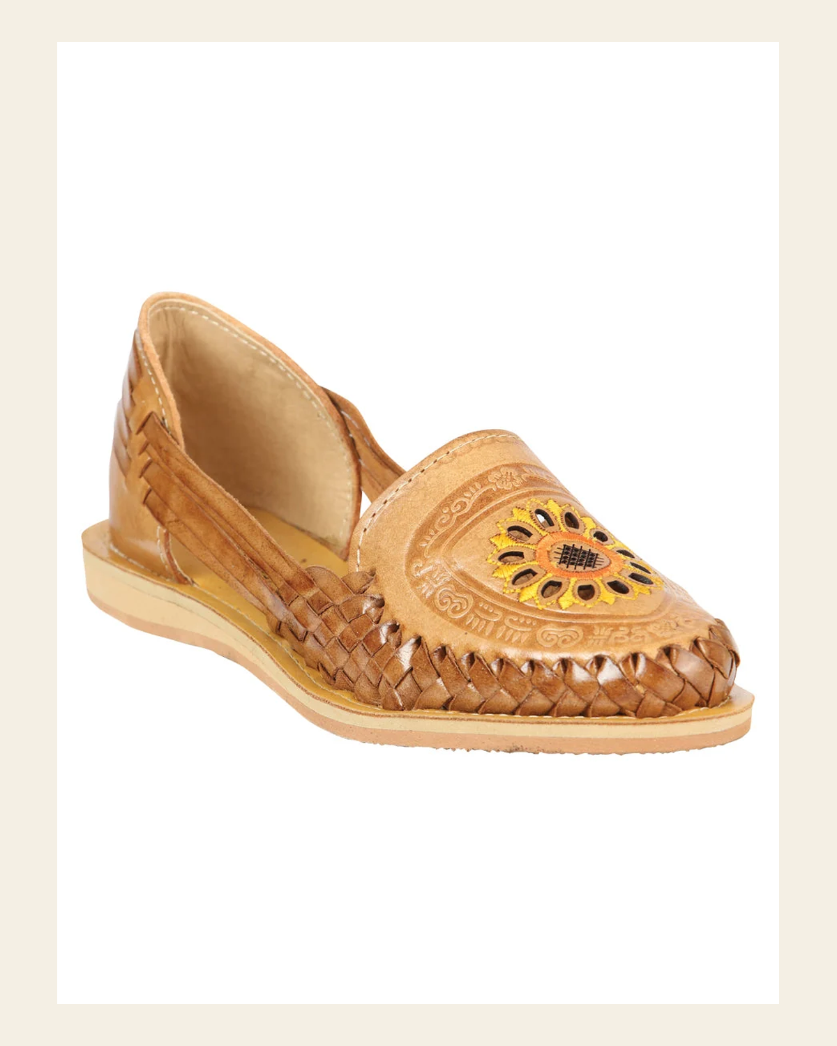 Mexican Artisanal Sandals Leather Tang 604024 on a warm cream background