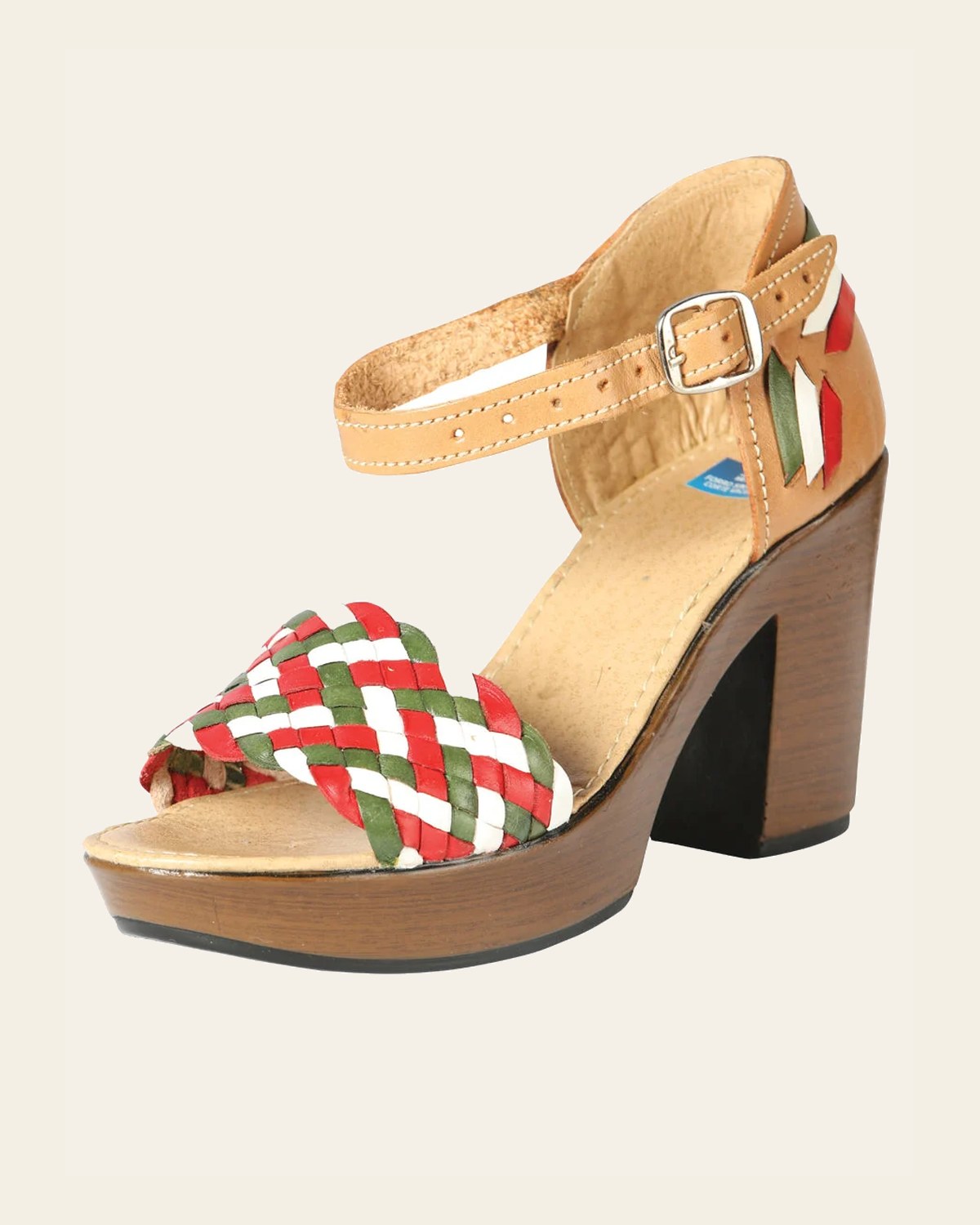 Mexican Artisanal Sandals Leather Tricolor 603941 on a warm cream background