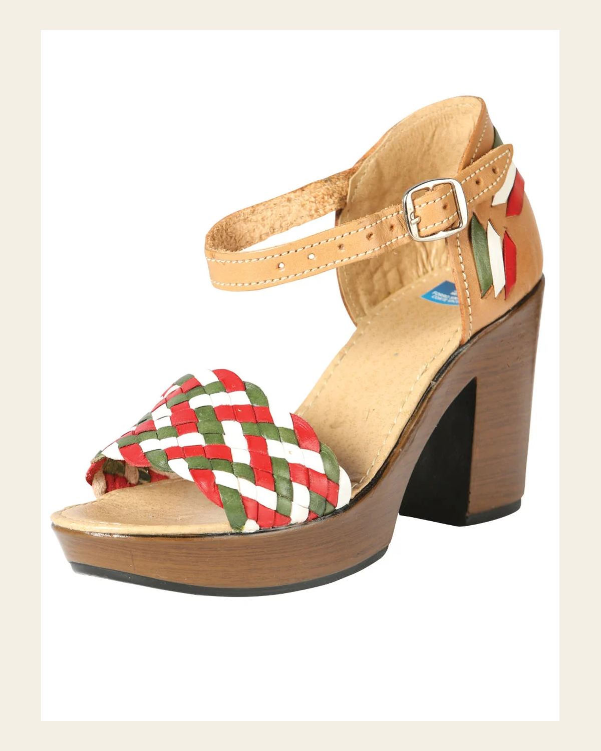 Mexican Artisanal Sandals Leather Tricolor 603941 on a warm cream background