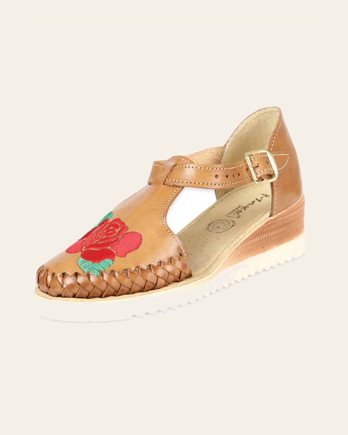 Mexican Artisanal Sandals Lleather Cinnamon 604023 on a warm cream background