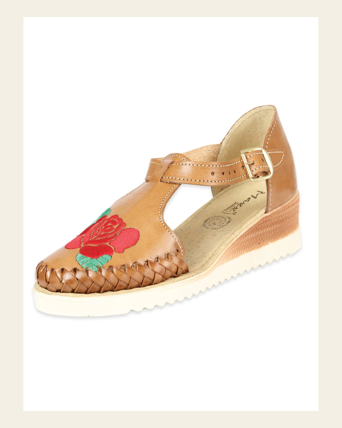 Mexican Artisanal Sandals Lleather Cinnamon 604023 on a warm cream background