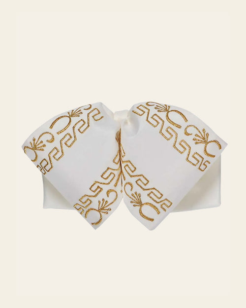 Adult Mexican Charro Bow Tie 100% Polyester Ivory/Gold 600136 on a warm cream background