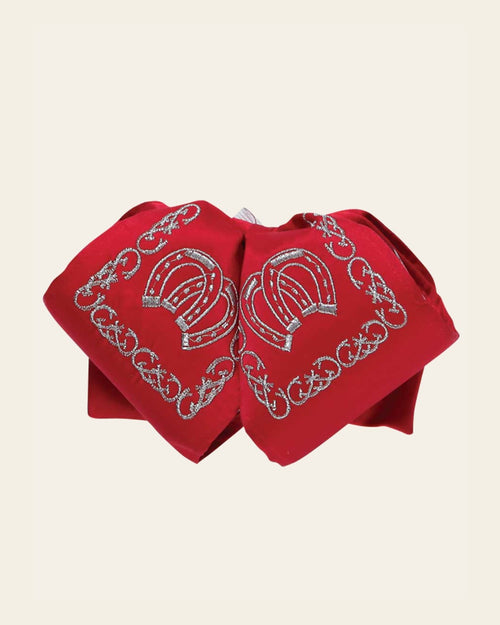 Adult Mexican Charro Bow Tie 100% Polyester Red/Silver 600128 on a warm cream background