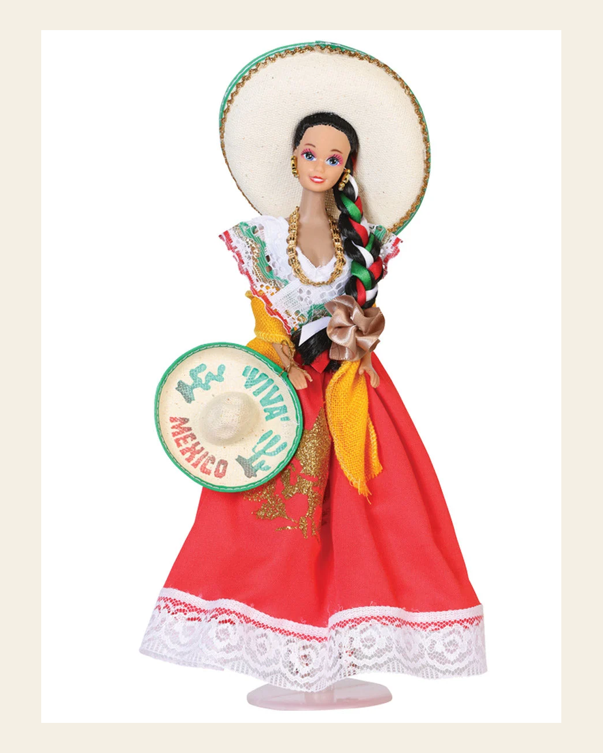 Artisanal Decorative Doll Mexican State Guanajuato Multicolor 601913 on a warm cream background