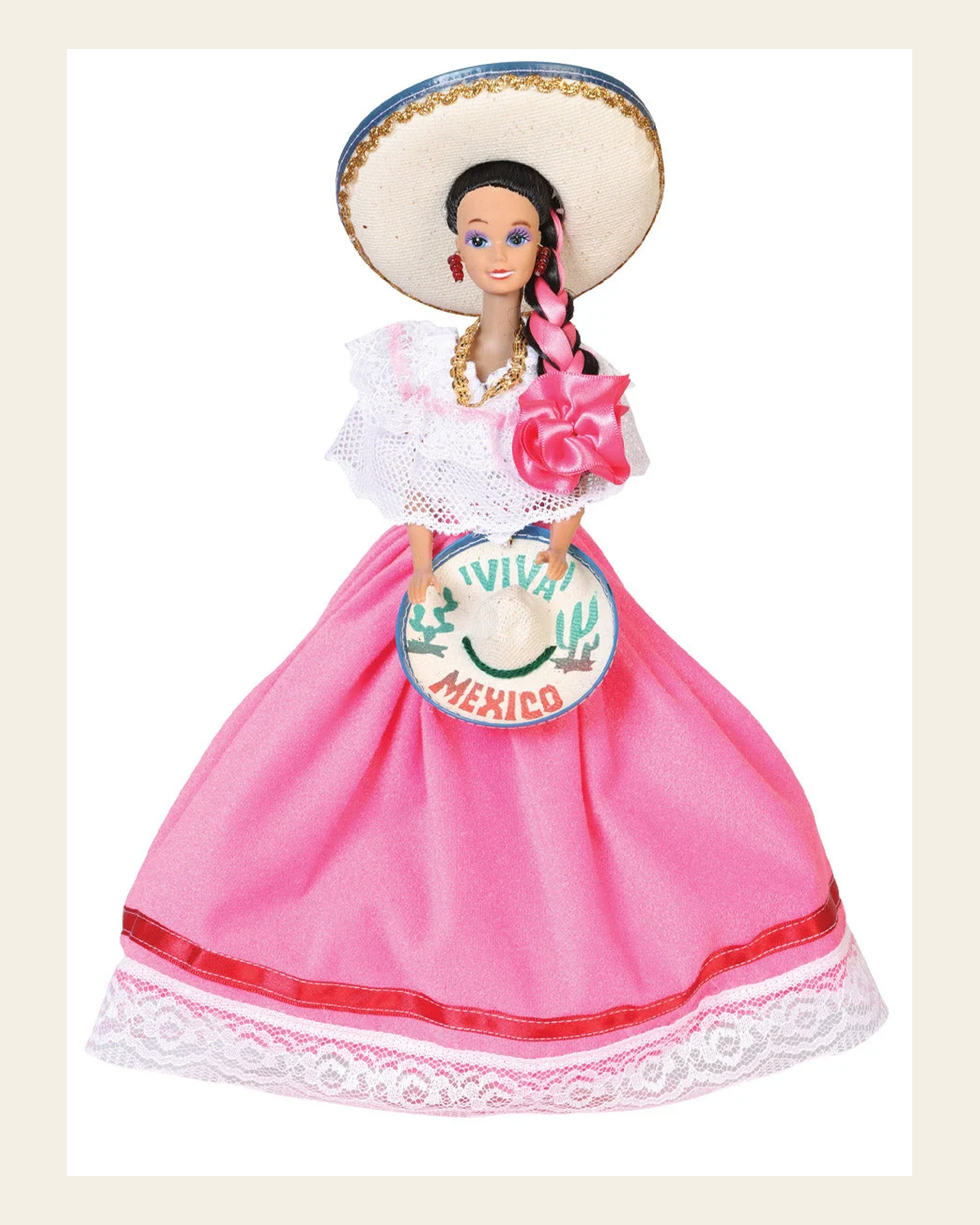 Artisanal Decorative Doll Mexican State Jalisco Multicolor 601918 on a warm cream background