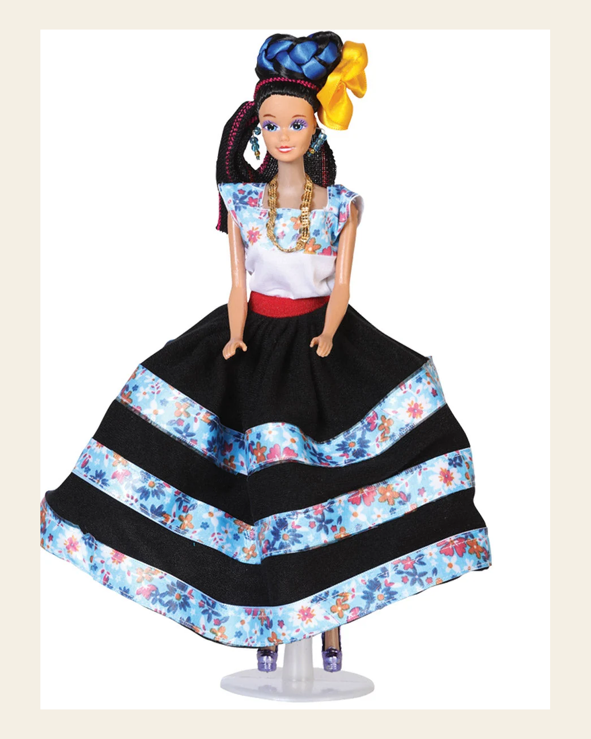 Artisanal Decorative Doll Mexican State Michoacan Multicolor 601917 on a warm cream background