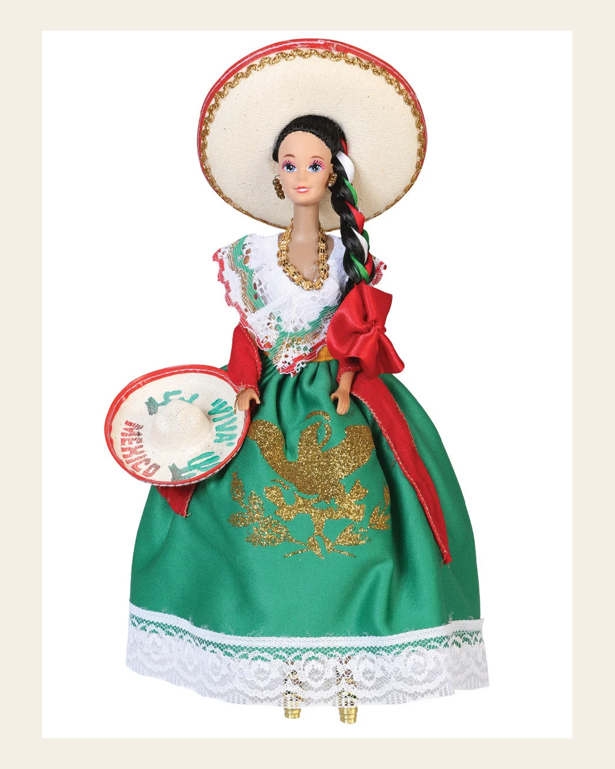 Artisanal Decorative Doll Mexican State Puebla Multicolor 601924 on a warm cream background