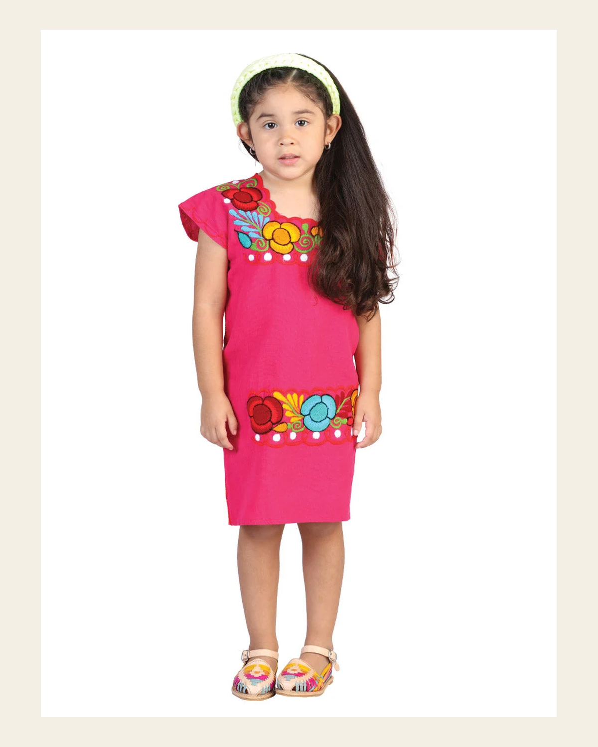 Artisanal Embroidered Dress 50% Cotton, 50% Polyester Pink 601661 on a warm cream background
