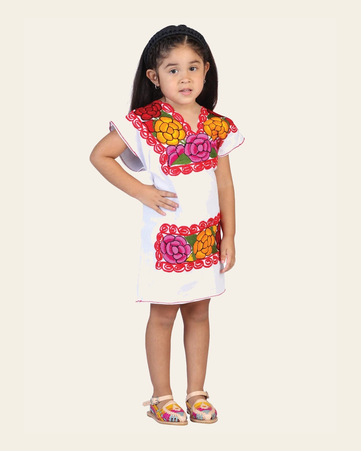 Artisanal Embroidered Dress 50% Cotton, 50% Polyester White 601662 on a warm cream background