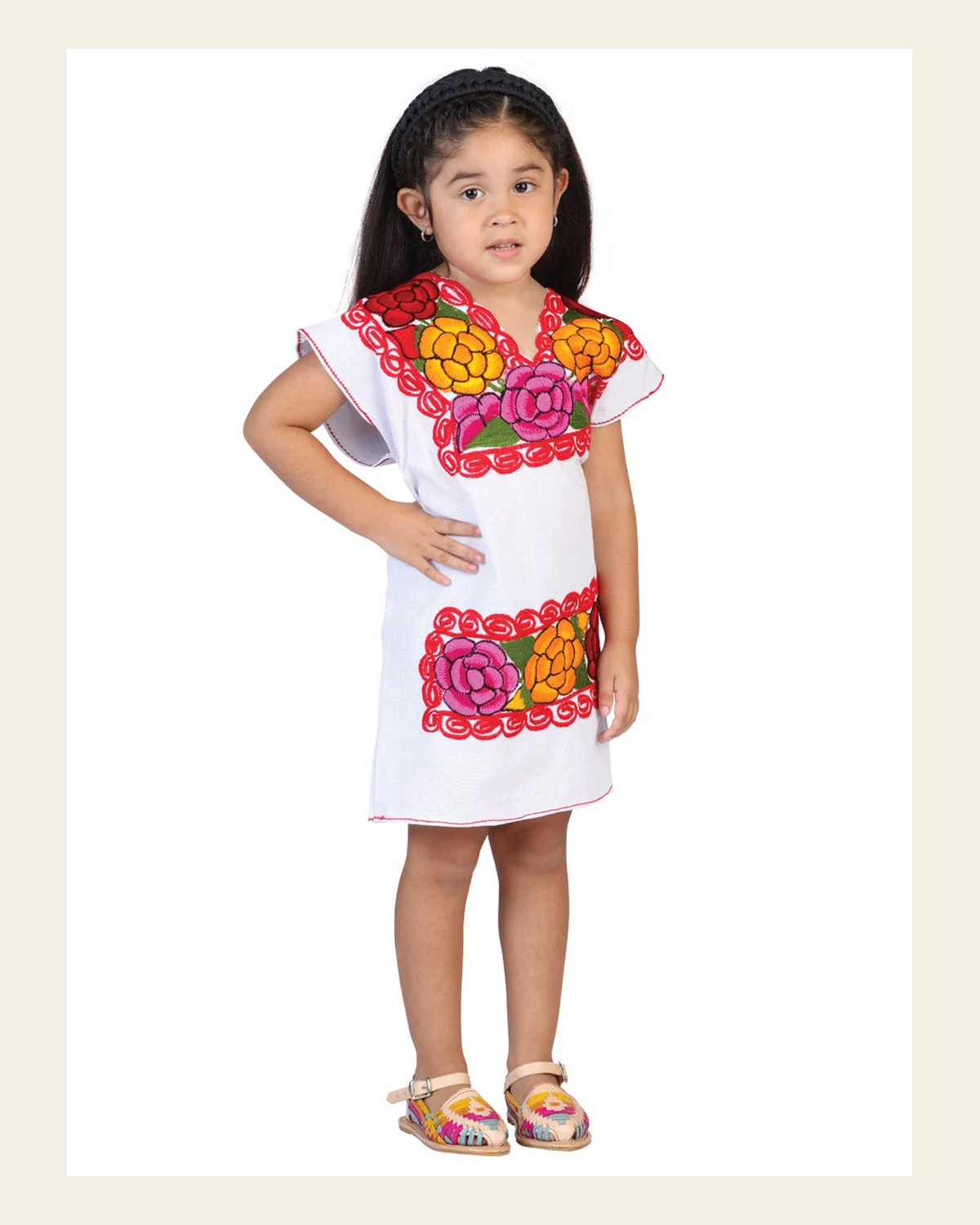 Artisanal Embroidered Dress 50% Cotton, 50% Polyester White 601662 on a warm cream background