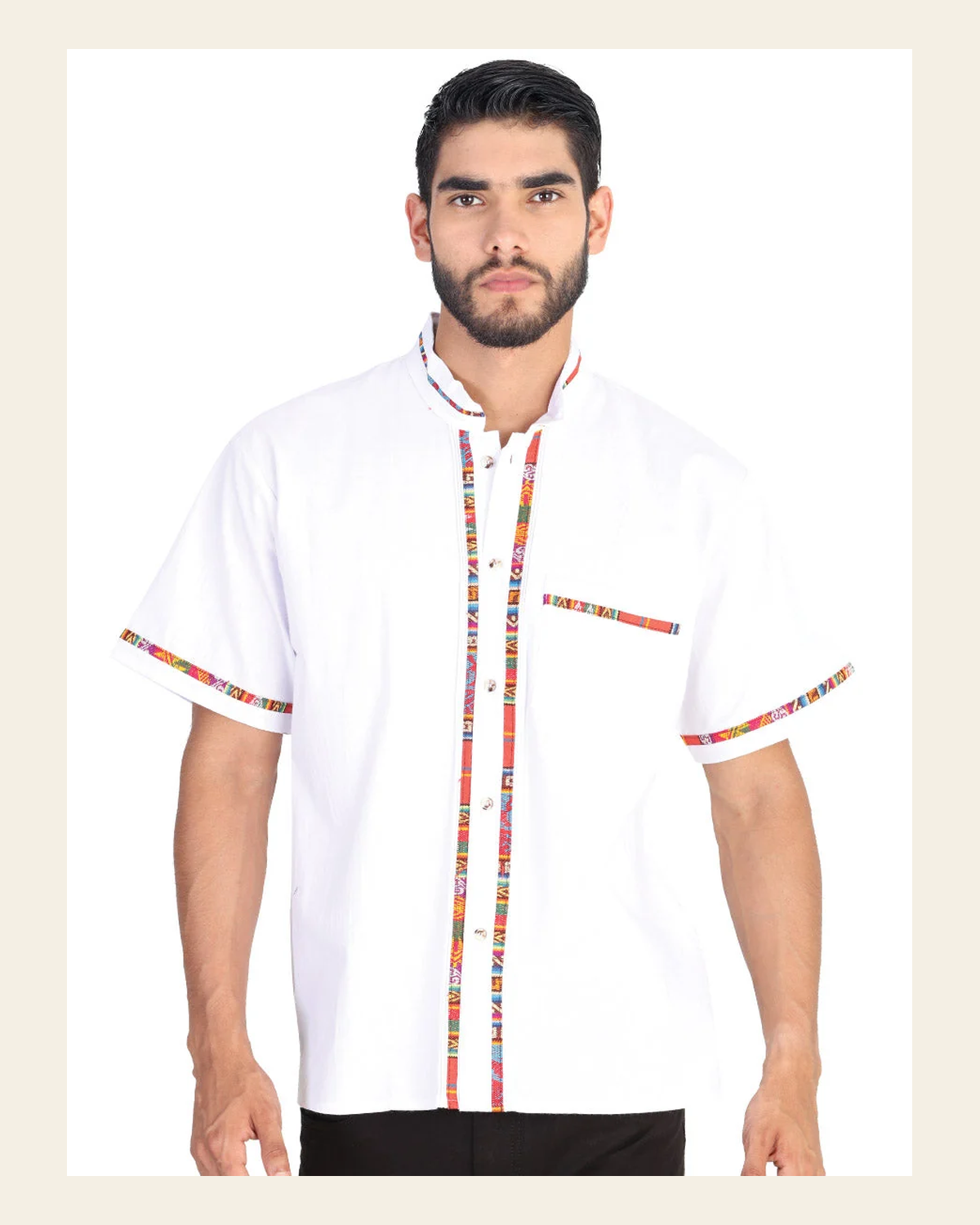 Mexican Artisanal Guayabera100% Cotton White 601822 on a warm cream background