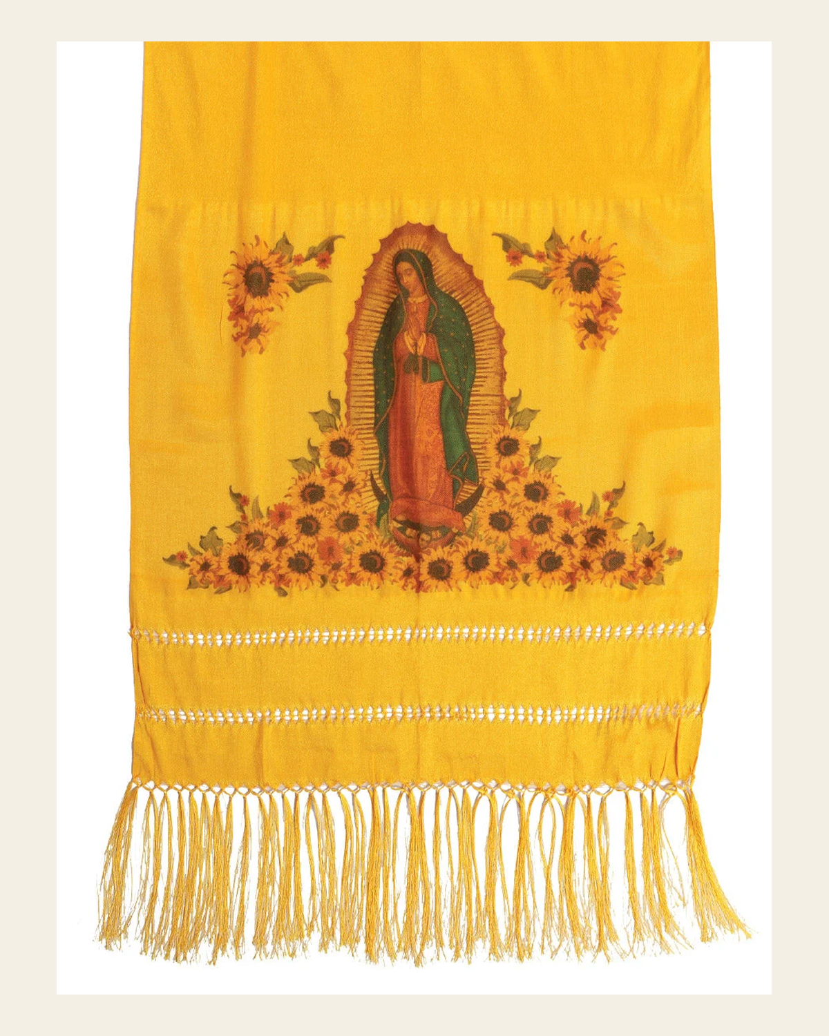 Mexican Shawl 85% Articela, 15% Polyester Yellow 603751 on a warm cream background