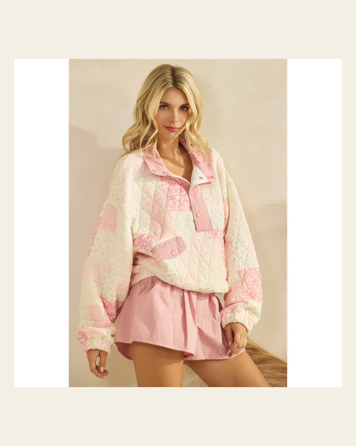 Minnie Quilted | Pullover on a warm cream background
