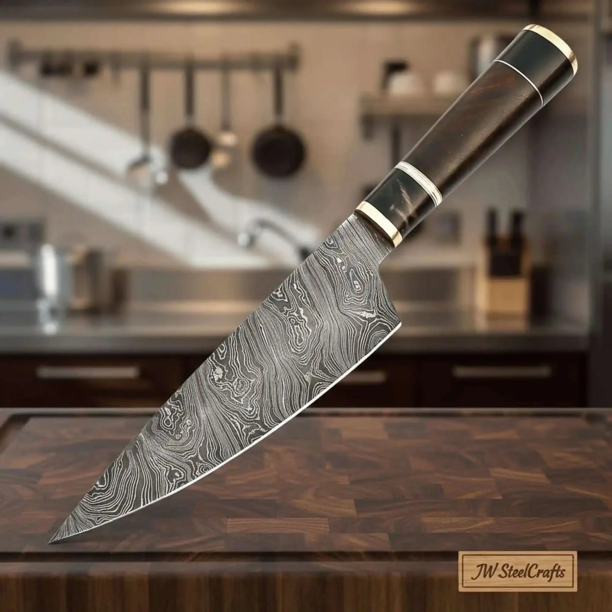 Hammer Forged Twisted 8 Inch Gyuto Damascus Chef Knife with Premium Rosewood Handle