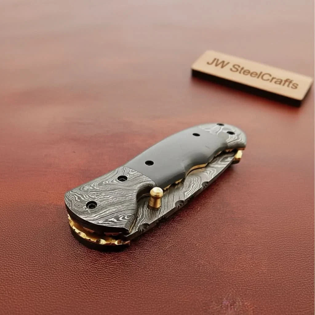 Handmade Damascus Folding Knife with Gray Micarta Handle, Custom Pocket Knife, EDC Damascus Folder by JW SteelCrafts